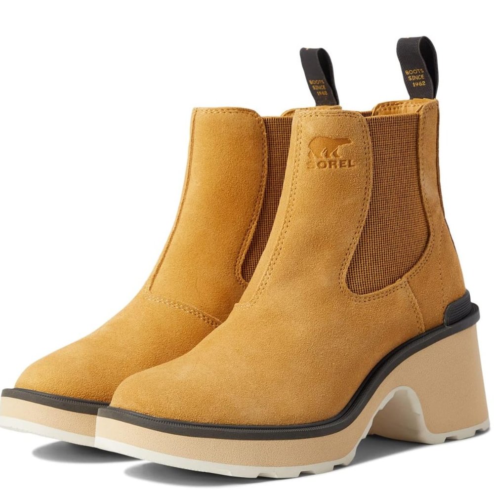 Sorel Hi Line Chelsea Heels Geo Yellow Ankle Short Boots Booties Shoes Pumps NEW - Picture 1 of 5